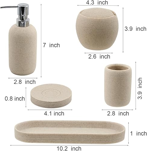 Miniatura 5 de Juego de accesorios de baño de resina, 5 piezas de accesorios de baño de color gris mate pesado y resistente con dispensador de jabón, jabonera,