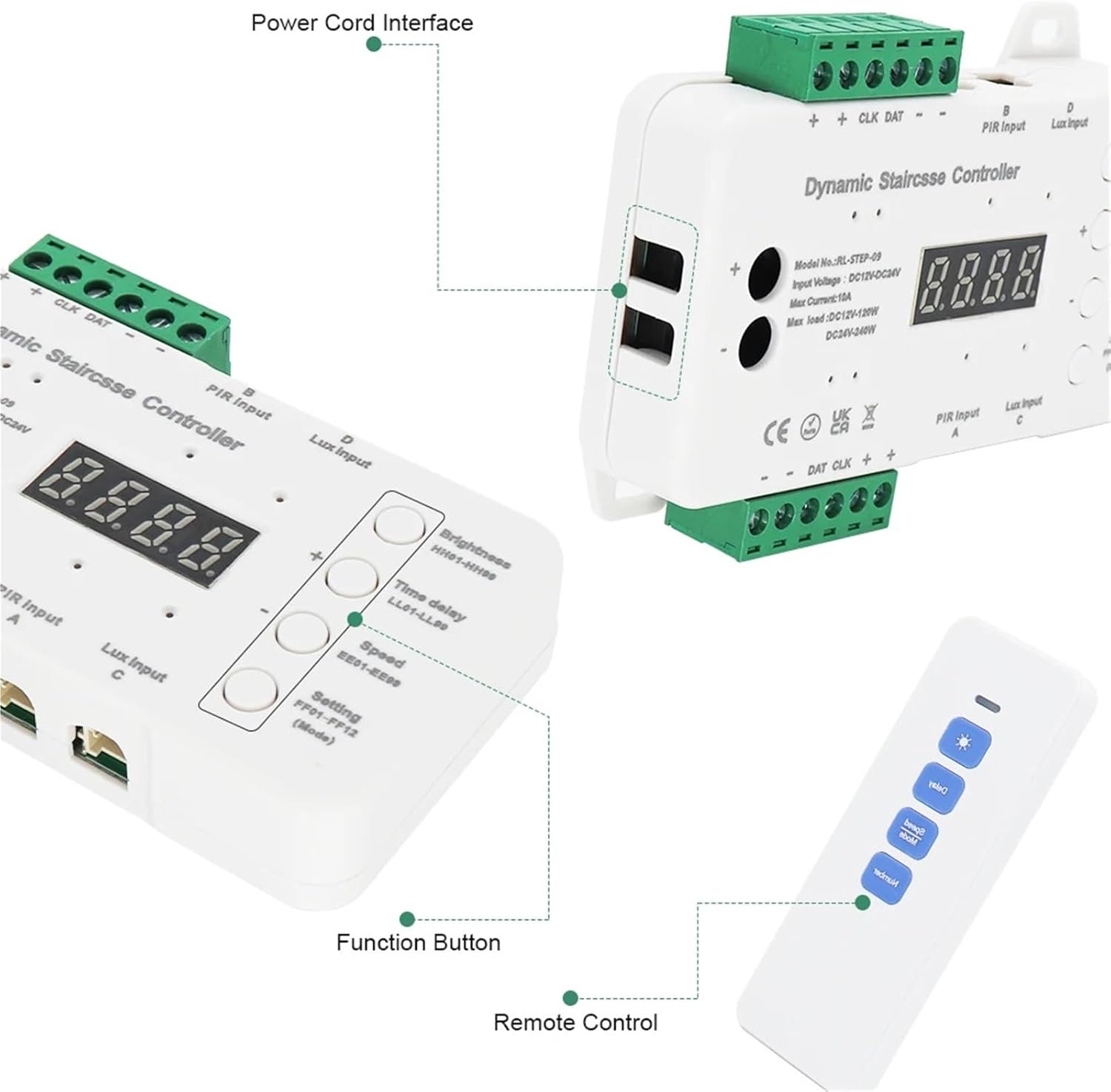 Smart Controller Motion Sensor Switch with Daylight Sensor Remote Control(16 Steps Controller)
