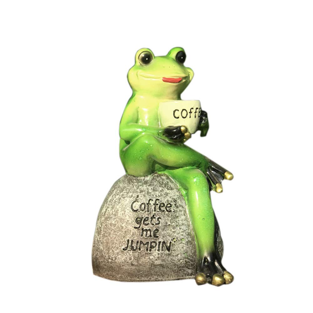 Ornaments Gartenfiguren Dekoration Statue Frosch Trinken Kaffee Ornamente Harz Frosch Tier Garten Skulptur Blumenpot Dekor Ornaments