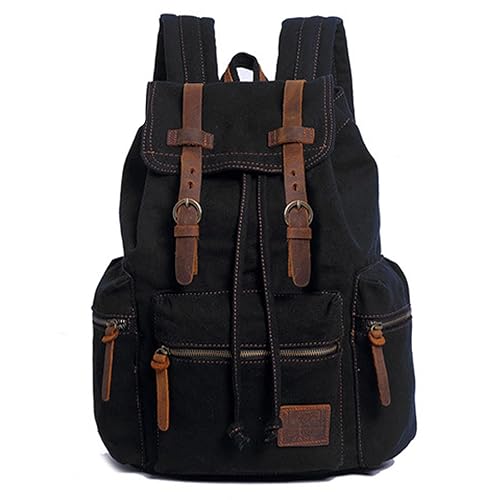 AUGUR High Capacity Canvas Vintage Backpack - for School Travel 12-15.6" Laptop Backapcks for Men Casual Daypacks Rucksack (L-Black)