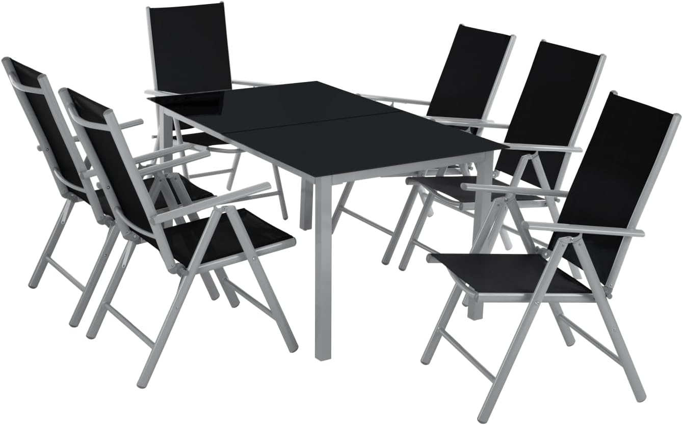 TecTake Polyrattan Sitzgarnitur Klappstühle Glasplatten