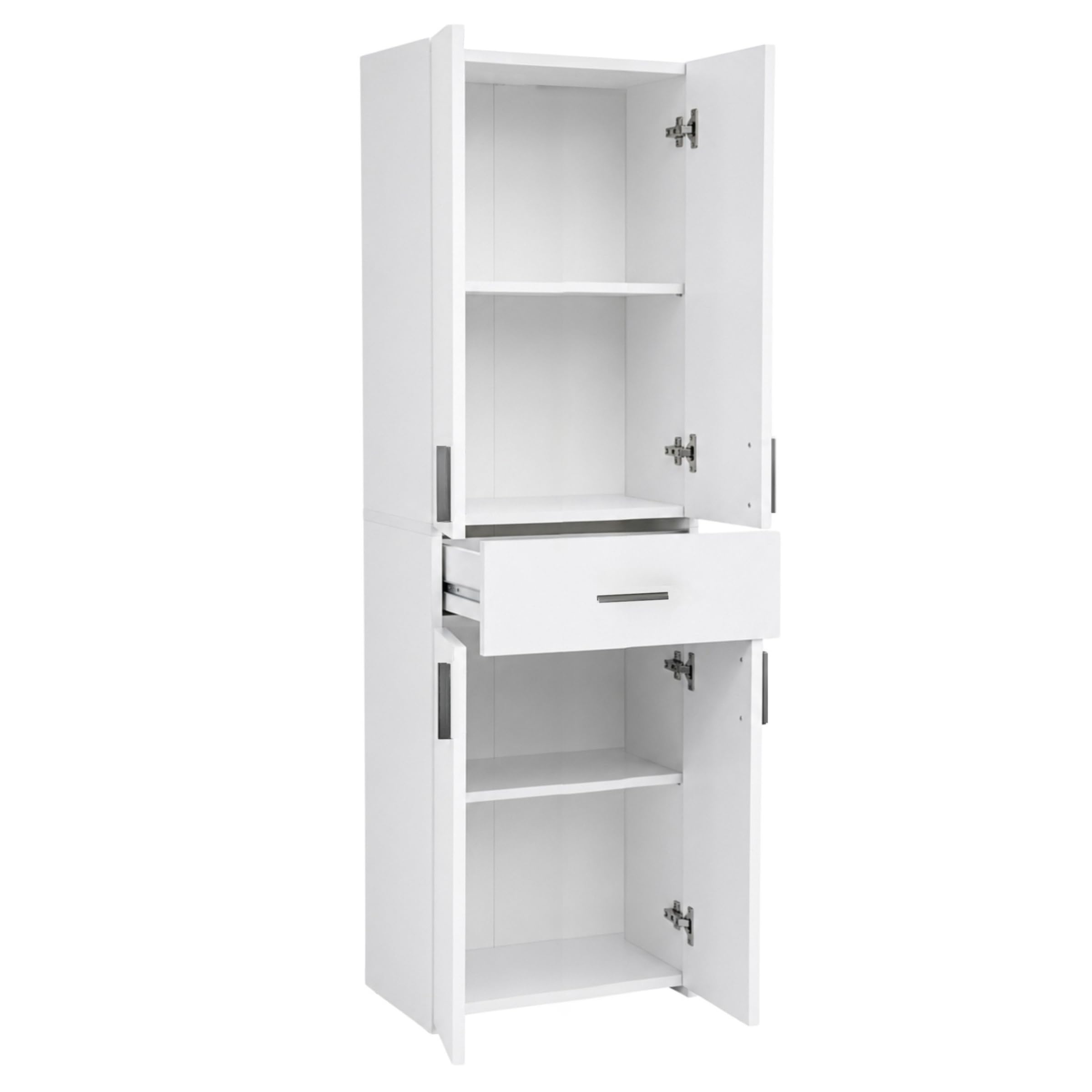 Columna de Baño con Cajón y 4 Puertas, Blanco | Mueble de Baño Estrecho, Armario de Almacenamiento, Mueble Una estantería Ideal también para el salón y la Cocina