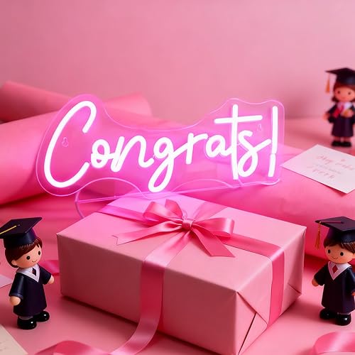 Miniatura 4 de Nordstylee Letrero LED de neón con texto en inglés "Congrats" de color rosa para felicitaciones, ceremonia de graduación, celebración, fiesta,