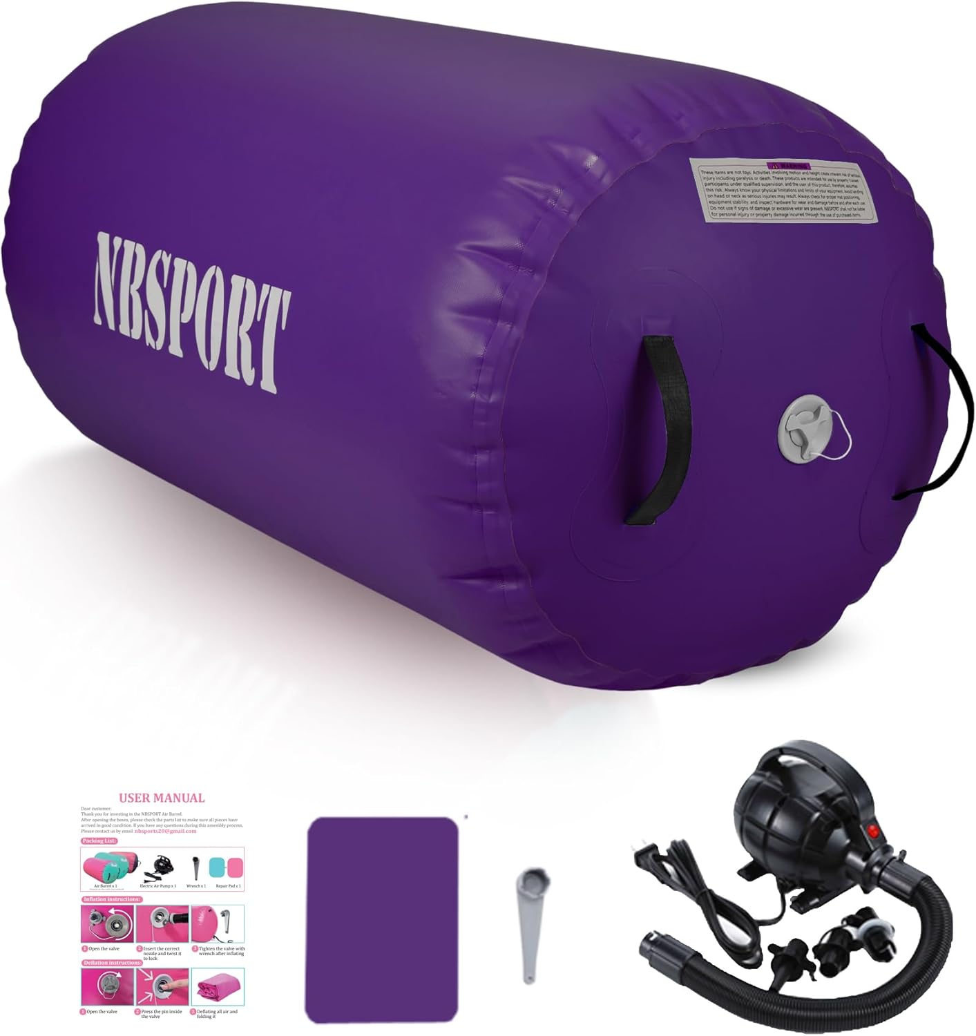 Air Barrel – Air Roller Gymnastics Barrel for Back Handspring Trainer, Air Tumble Mat with Pump for Gym Training/Yoga Balance Exercise/Cheerleading/Home and Outdoor Use