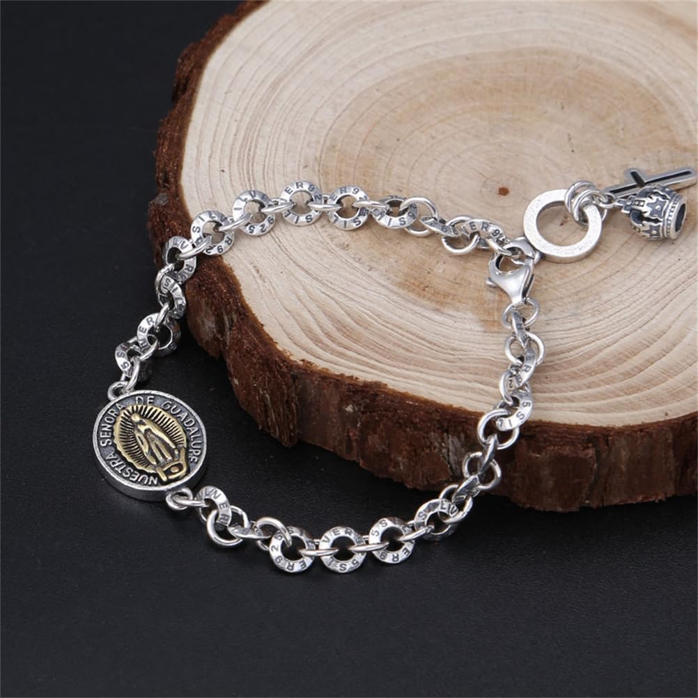 LYGXWJFC Bracciale con Croce di Maria in Argento Sterling S925, Bracciale con Croce di Gesù da Donna