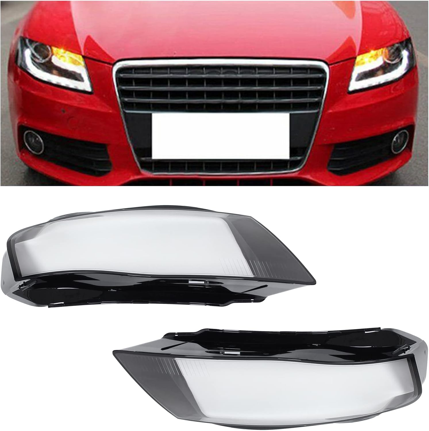 NewYall Left and Right Clear Headlight Lens Cover for Audi A4 B8 2009-2012