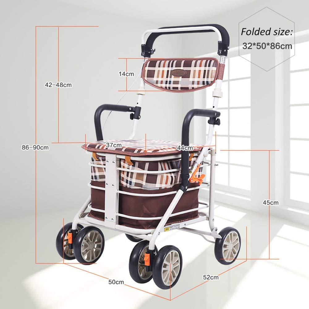 Andador con Ruedas Plegable Ligero de aleación de Aluminio de 4 Ruedas con Asiento y Freno extraíbles, Altura Ajustable