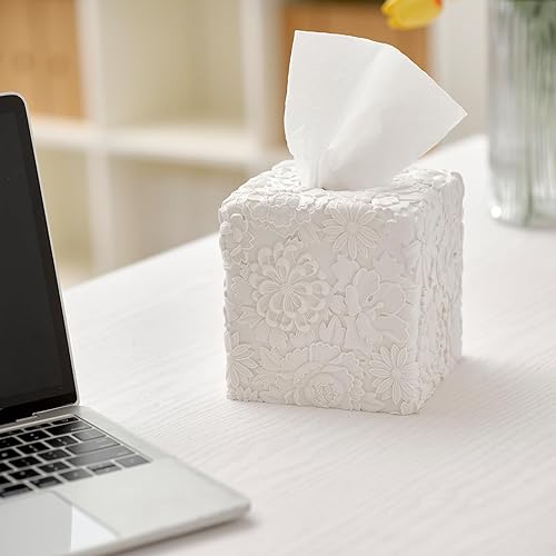 Miniatura 3 de Funda cuadrada para caja de pañuelos con patrones florales tallados a mano, soporte para caja de pañuelos para decoración del hogar, funda de