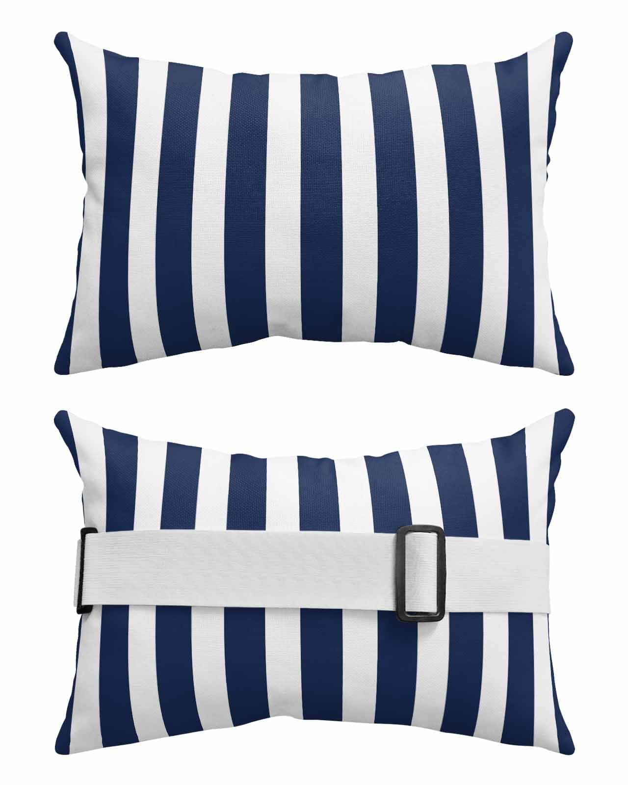 Navy Blue Stripe Outdoor Beach Pool Chaise Lounge Chair Head Throw Pillow Covers 11x16 With Insert And Elastic Stripe Set of 1,Lumbar Cushion Pillow Cases,Boho Geometric Modern Minimalist White
