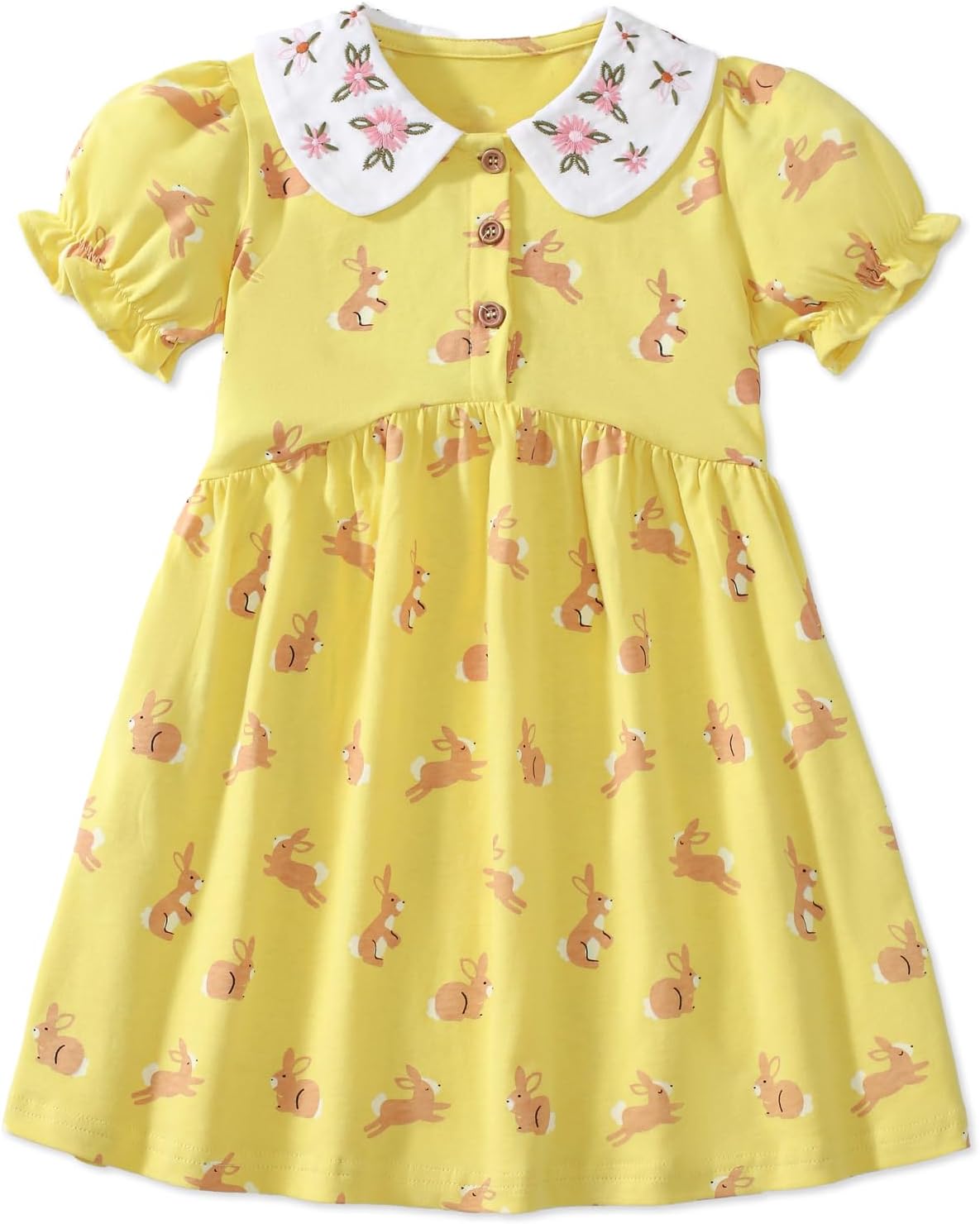 HILEELANG Girls Short Sleeve Dress Spring Summer Cotton Casual Printed Jersey Shirt Dresses