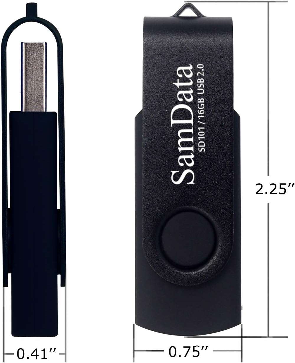 SamData USB Flash Drive 16GB 5 Pack USB 2.0 Thumb Drive Swivel Memory Stick Data Storage Jump Drive Zip Drive Drive with Led Indicator (Black, 16GB-5Pack)