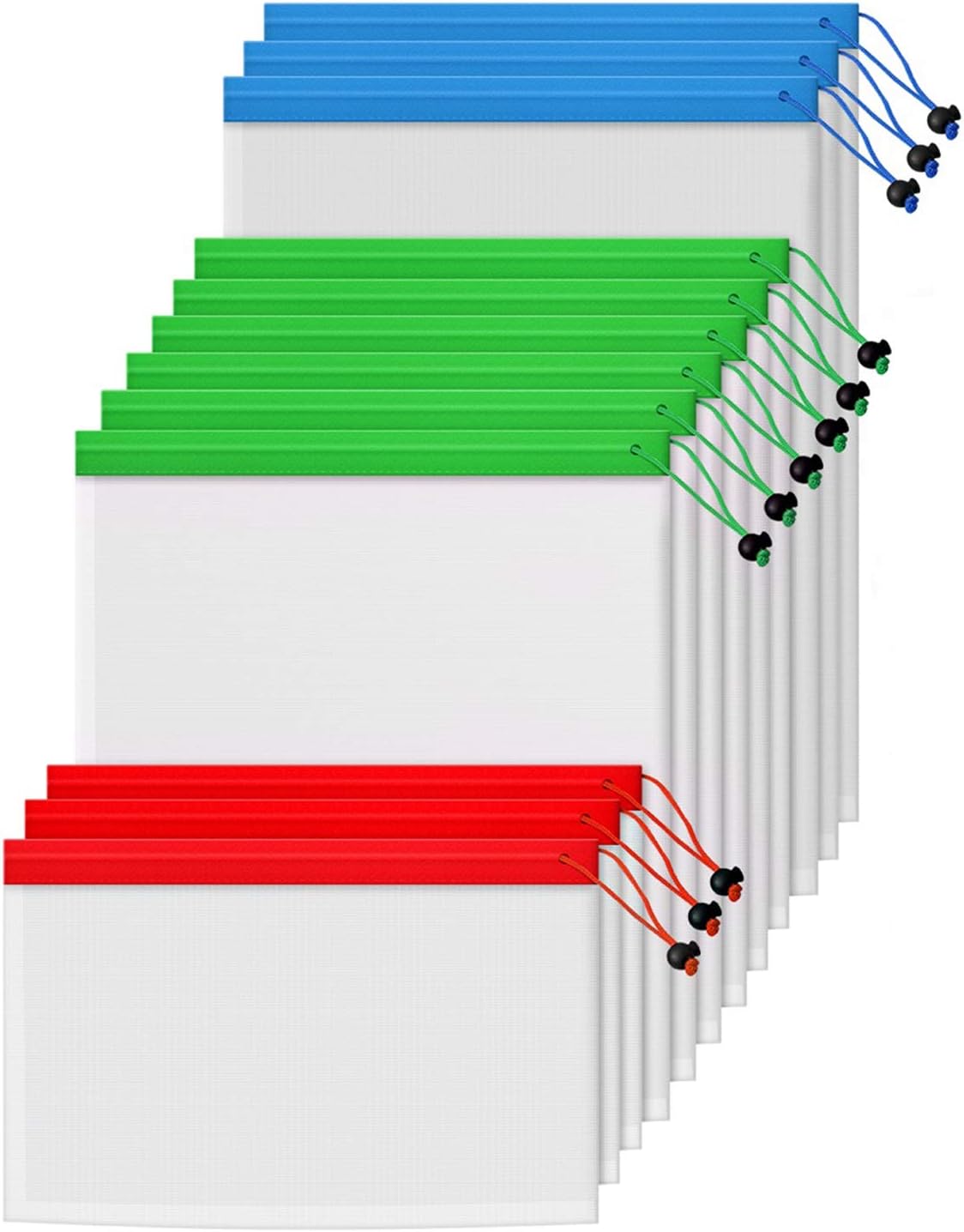 Poipoico Reusable Mesh Produce Bags, Keep Fruits and Vegetables Fresher Longer in These Bags,3 Sizes Lightweight Washable and See-Through Reusable Shopping Bags with Drawstring,12pc Set (3L,6M,3S)