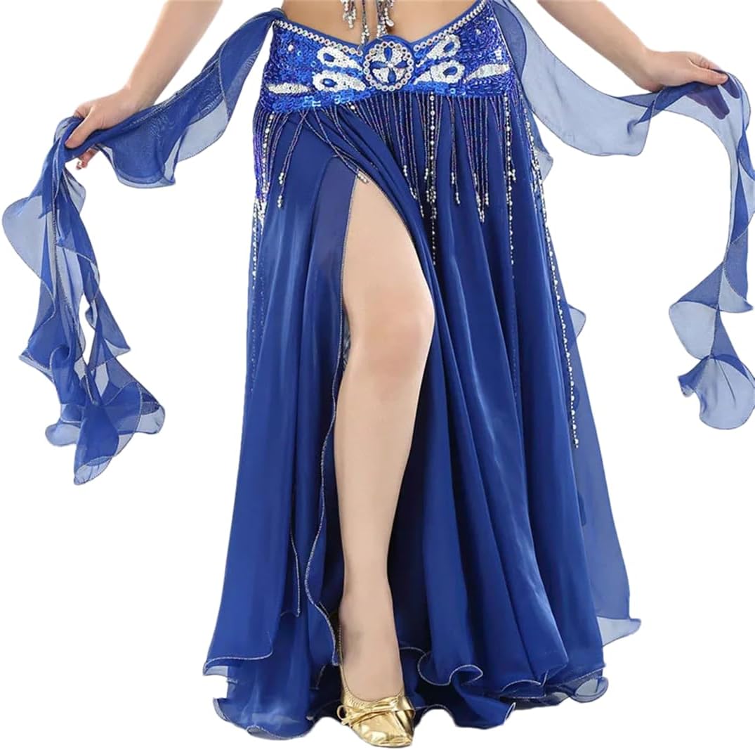 Hndudnff Solid Belly Dance Skirts Women Sexy Dancing Long Skirts Oriental Dance Skirt (Without Belt)