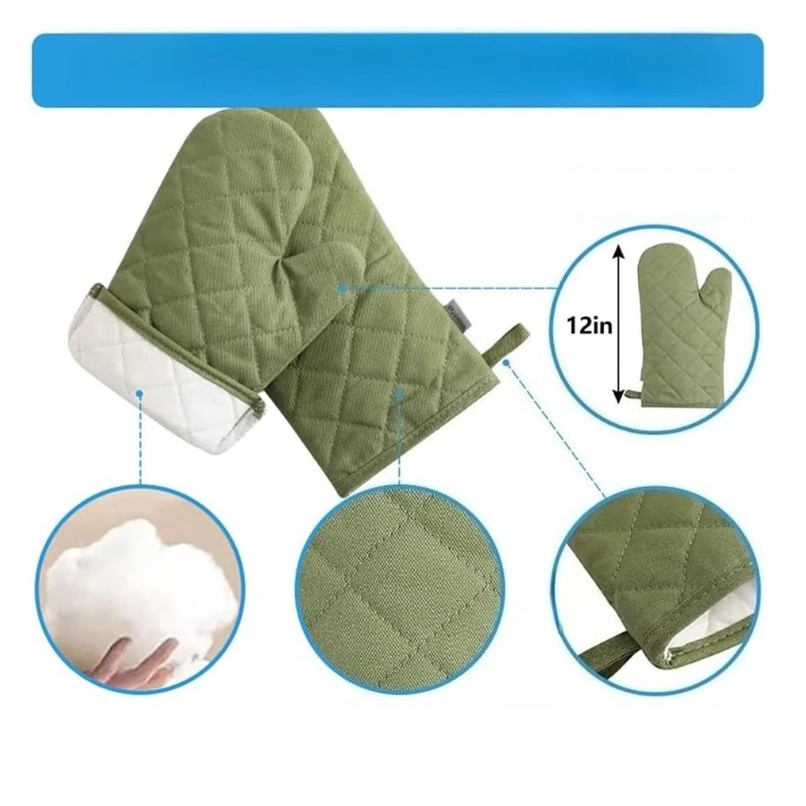 Ensemble Gants de Four et maniques, 4PCS, 12 Pouces Vert