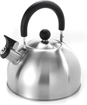 Dominion 2.1 Quart Stainless Whistling Tea Kettle ، مقبض مريح ، مقبض مضاد للحرارة ، شاي موقد مثالي وغلايات مياه لمنزلك ، دورم ، شقة أو شقة ، صقيل مصقول