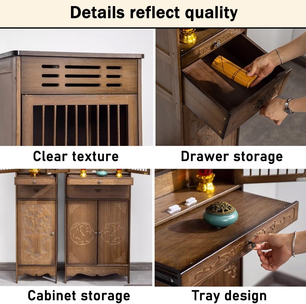 YVYKFZD Bamboo Altar Cabinet Buddha Niche, Personal Shrine Altar Table, Chinese Cabinet Meditation Table with Drawer, Household Buddhist Altar Offering Table(57x36x171cm/22.4"x14.1"x67.3")