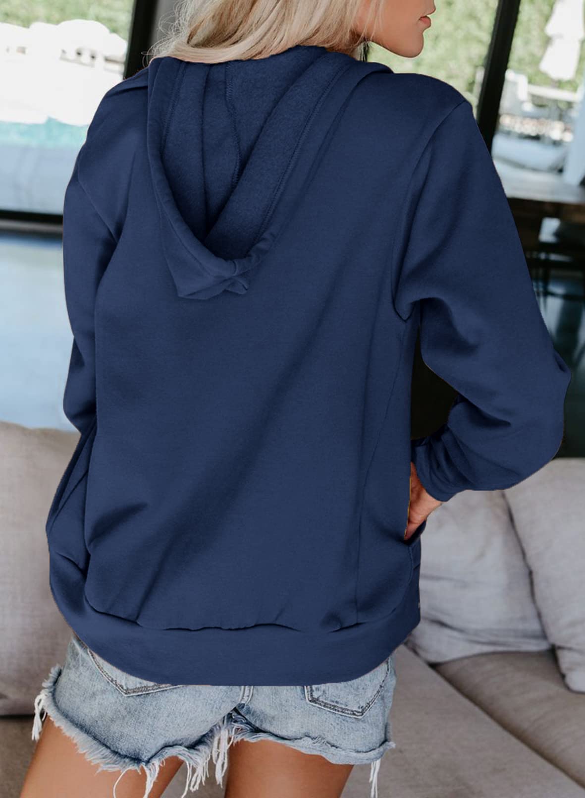 Uusollecy Sweats Capuche Femme Sweat Zippé Veste Casual Manches Longues Décontracté Sweat-Shirt avec Poches Couleur Unie Printemps, Automne et Hiver