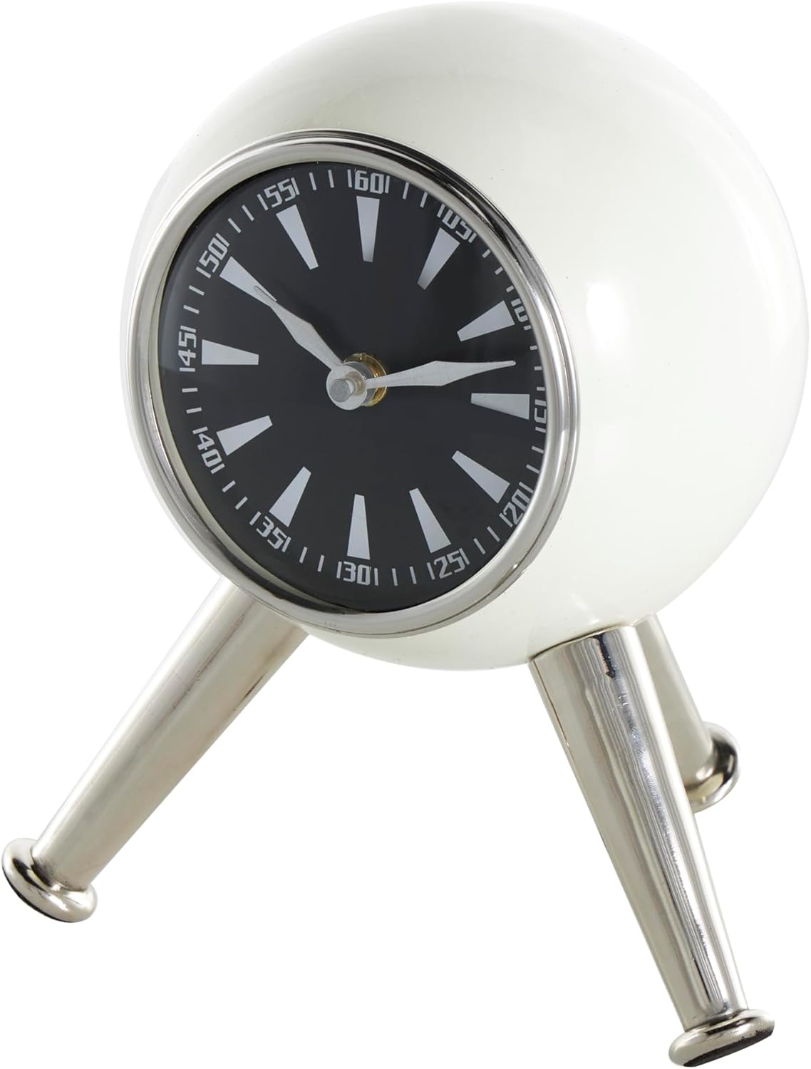 Deco 79 Aluminum Metal Orb Clock with White Clockface and Gold Tripod Legs, 7" x 6" x 9", Black