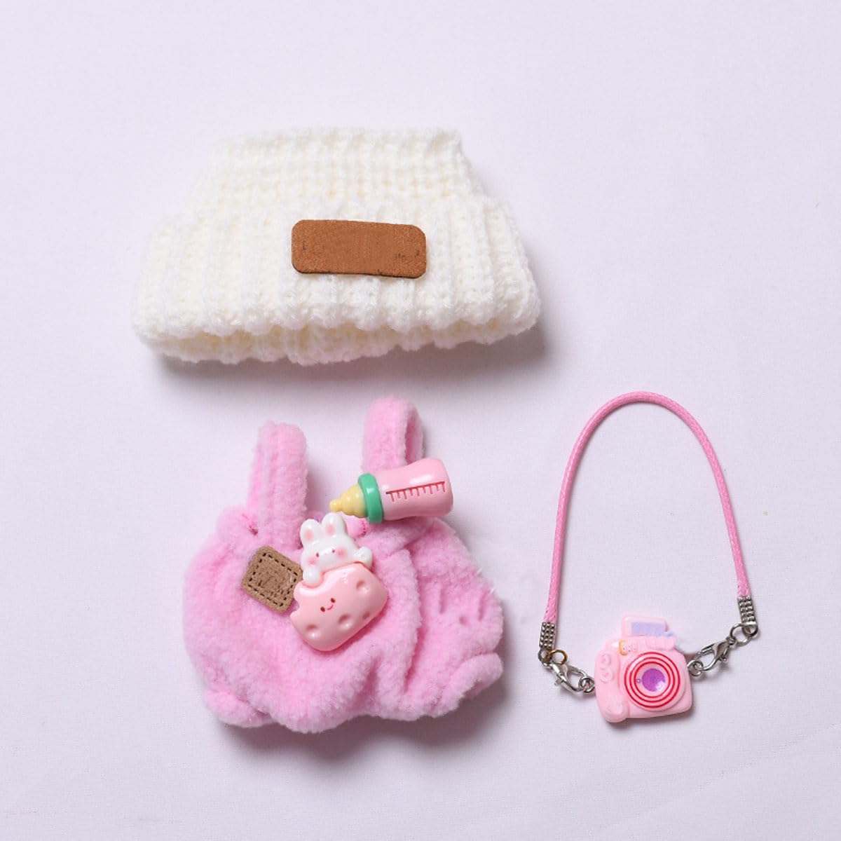 Tznzxm 17cm Doll Clothes Outfit Set - 3 Pieces inc. Pink Trousers, Hat & Mini Camera | Replacement Wardrobe & Dress Up Accessories for 6.7inch Dolls (