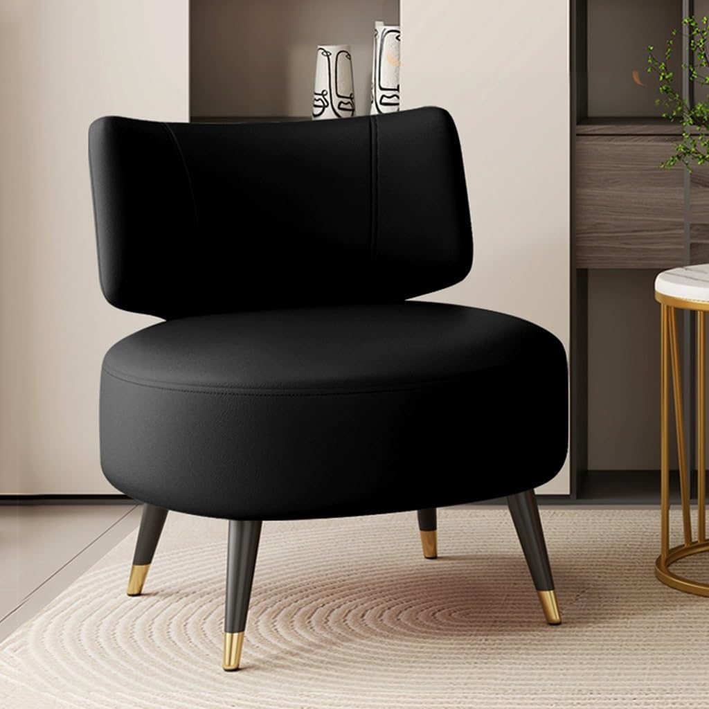 Single Sofa Chair Leather Accent Chair Modern Upholstered Armless Chair for Bedroom Negotiation Leisure Chair, Wide Seat Lazy Chair for Living Room, Office, Cafe(Nero)