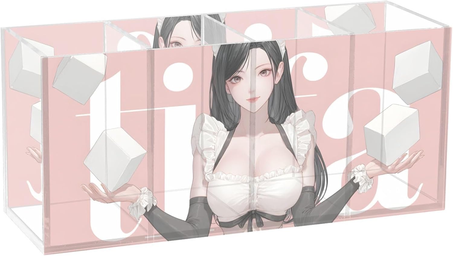 Woman White Anime Acrylic Pen Holder 4 Compartments, Pencil Holder for Desk, Office Desk Storage Organizer for Office, Home