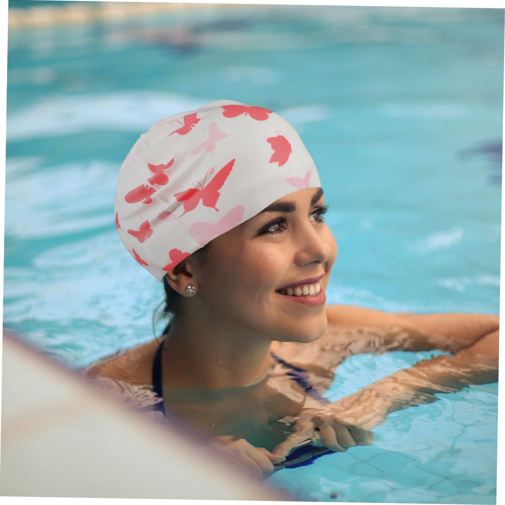STOBAZA 5stücke Silikon Schwimmkappe Für Lange Haare wasserdichte Badekappe Für Damen Und Herren rutschfest Elastisch Bequem Für Schwimmer Weiße Schmetterlinge