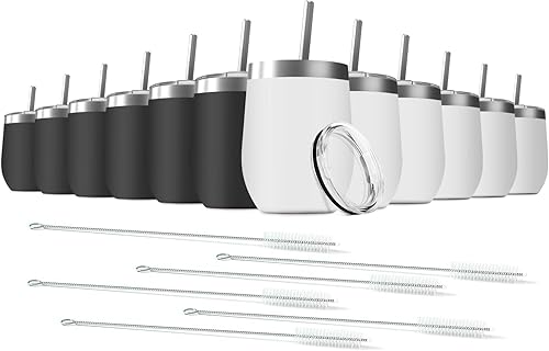 Miniatura 20 de Vaso de vino de 12 onzas con tapa con pajita, vaso de vino de acero inoxidable de doble pared con aislamiento al vacío, tazas de viaje sin tallo