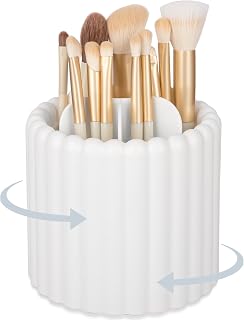 Anyoifax 360° Rotating Makeup Brush Holder - 7 Removable Slots Spinning Organizer for Vanity Desk White