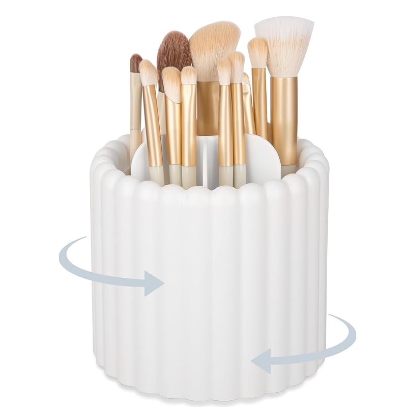 Organizador giratório para pincéis de maquiagem com divisórias removíveis, branco