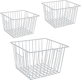 Kosze do głębokiej lodówki zamrażarki, kosze z drutu metalowego do pionowej zamrażarki, kosz domowy z uchwytami do zamrażarki kuchennej, szafki, spiżarni, szafy, zestaw 3 sztuk