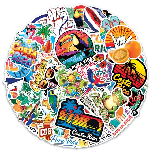 MONIZY Costa Rica Travel Stickers 50 Pieces Vinyl Waterproof Decal for Laptop Water Bottle Phone Car Window Bike Motorcycle Stakeboard Scrapbook Tropical Sticker Gifts