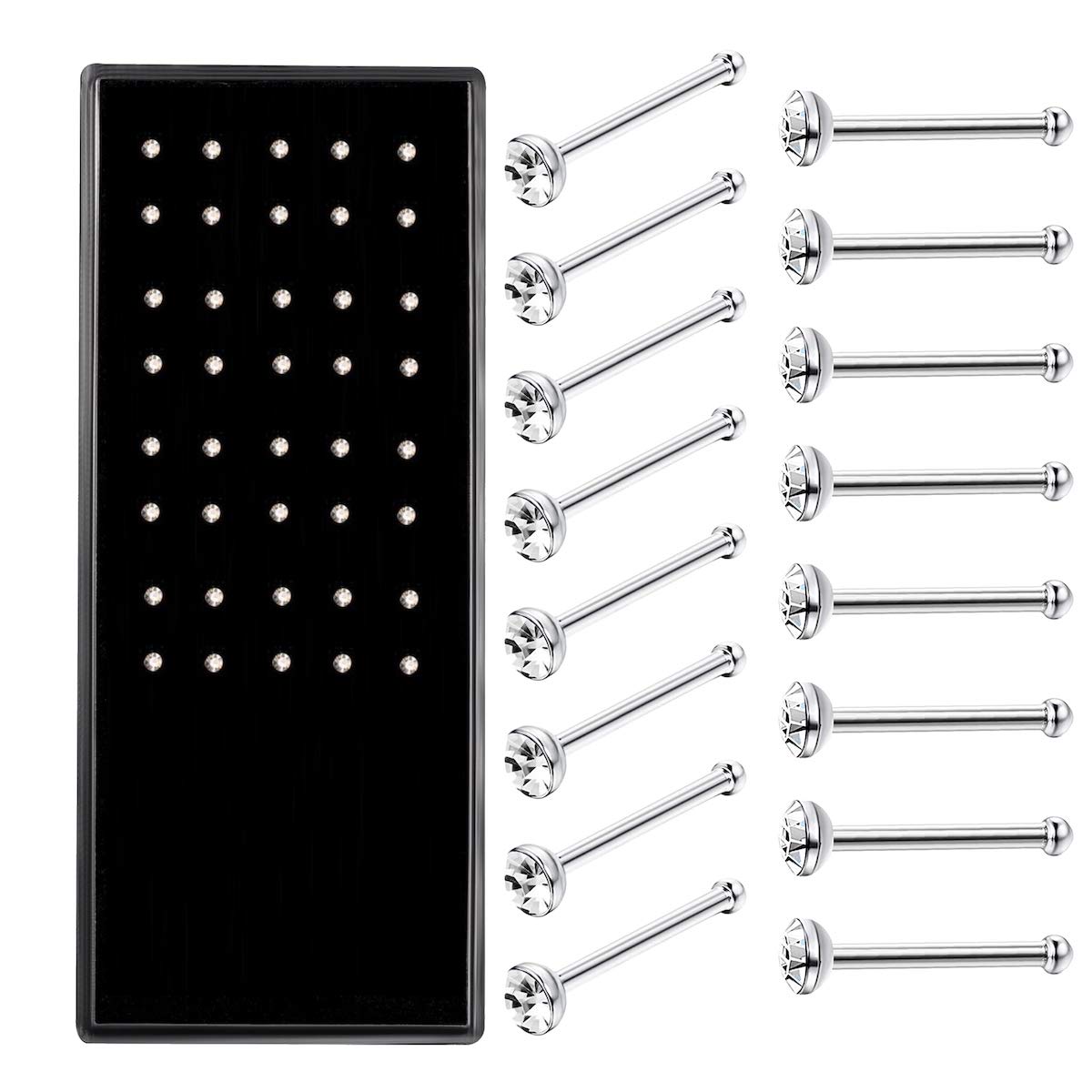 Charisma40pcs Small Nose Studs Stainless Steel CZ Nose Piercing Jewelry Tiny Bone Studs for Women Men Hypoallergenic (2mm,Clear CZ,22G)