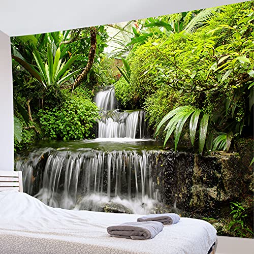 LB 自然風景 タペストリー 渓流と緑の植物 おしゃれ壁掛け グリーン 壁飾り インテリア 多機能 布ポスター 部屋飾り カーテン 間仕切り お店 雑貨 気分転換 個性ギフト (150x100cm)