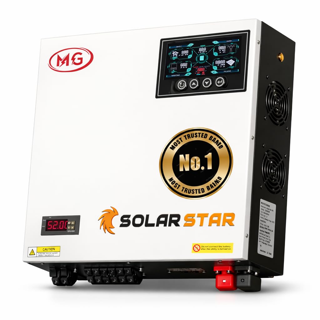 MuscleGrid Solar Star 6.2kW Hybrid Solar Inverter, 48V DC, Pure Sine Wave, Smart Temperature Control, WiFi + Bluetooth Monitoring, Supports Lithium & Lead Acid Batteries