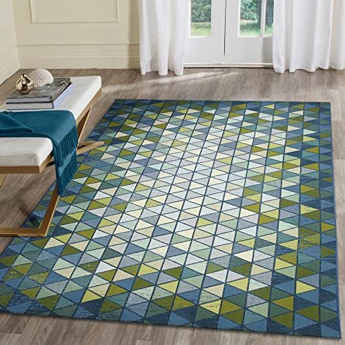 Liora Manne Marina Indoor/Outdoor Power Loomed Synthetic Blend Low Profile Area Rug - Transitional Contemporary (Triangle Border Grotto) (6'6" x 9'4")