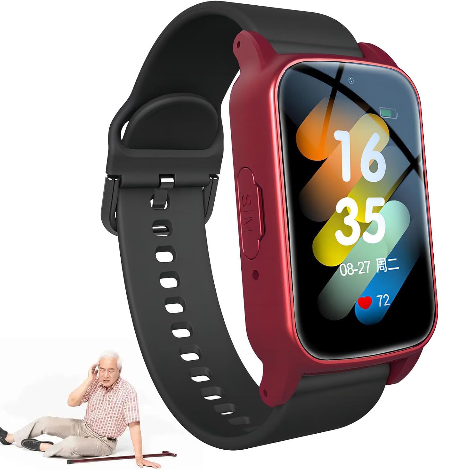 Reloj inteligente GPS con detección de caídas, videollamada HD impermeable, alarma SOS, monitor de salud para personas mayores y cuidado de la demencia