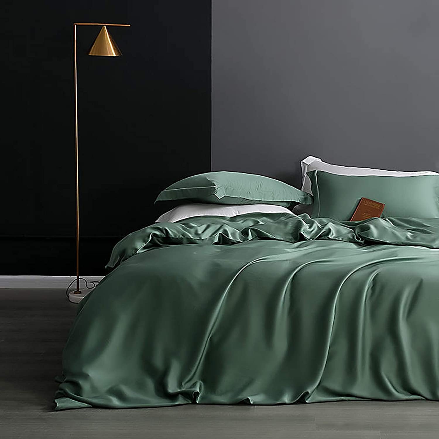 MGEMJMJ Solid Color High Thread Count Sateen Silky Comforter Cover,Egyptian Cotton Duvet Cover,Soft Tencel Quilt Cover Breathable Bedding(Size:220x240cm(87x94inch),Color:Green)