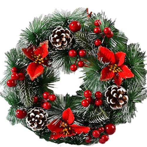 Porte d'entrée Couronne de Noël 12,6 Pouces avec Baies de Baie Rouge Couronne de Porte de Noël pour Le Foyer de décoration Murale 1 Porte et fenêtre décoration