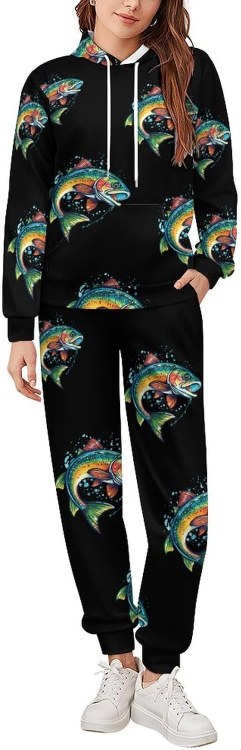Rainbow Trout Print 2 Piece Sweatsuits for Men Women Casual Tracksuits Jogging Suits
