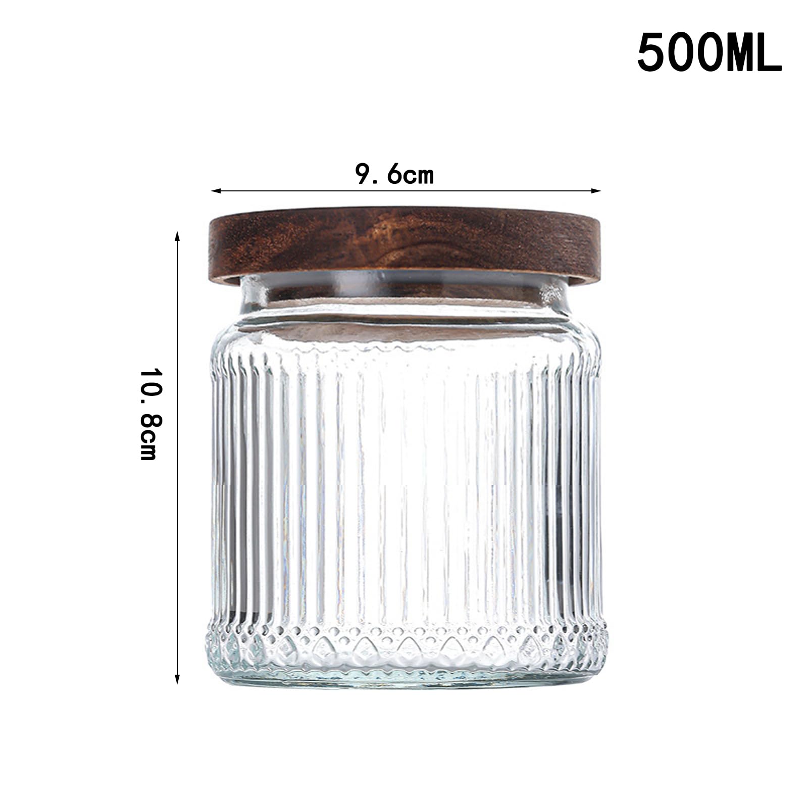 soulnioi Glass Jar with Lid Glass Containers With Bamboo Lids,Striped Glass Jar,Coffee Storage,Decorative Container Tea & Coffee Bean Sealer Acacia Wood Glass Storage Jar 500ml - Image 2