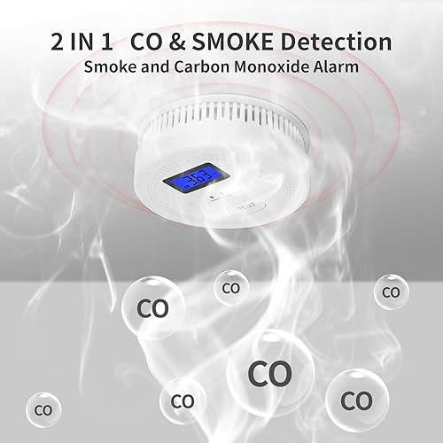 Miniatura 3 de Paquete de 4, detector de humo y monóxido de carbono, alarma de CO y humo 2 en 1, detectores de monóxido de carbono, detector de humo, alarma de 85