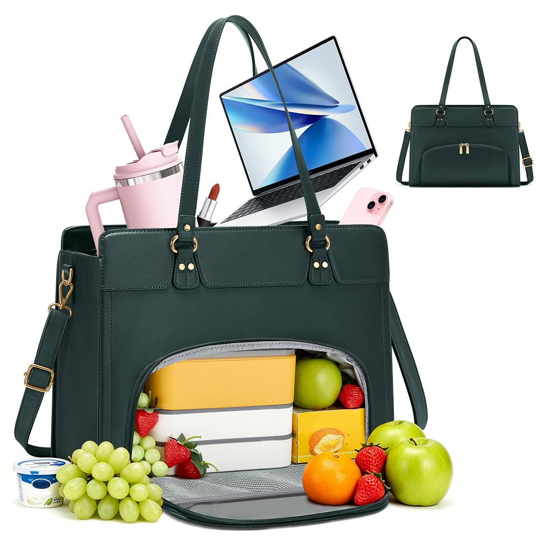 RAINSMORE Laptop Tote Bag for Women with Insulated Lunch Compartment