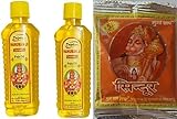 Pure and Natural Chameli ka Tel Pooja Tel 60 ml x 2 Hanuman Ji Puja Chameli Tailam with Bajrangbali Kesariya Sindoor Tika 2x 10 Gram pouches