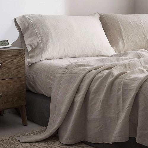 Simple&Opulence 100% Pure Linen Sheet Set King Size, Natural French