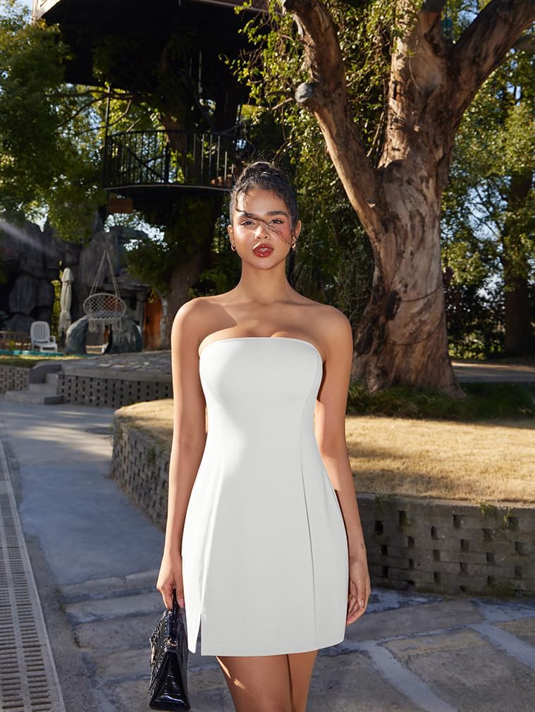 HYZ Women's Tube Strapless Sleeveless Y2K Split Party A-Line Mini Dress - Image 7