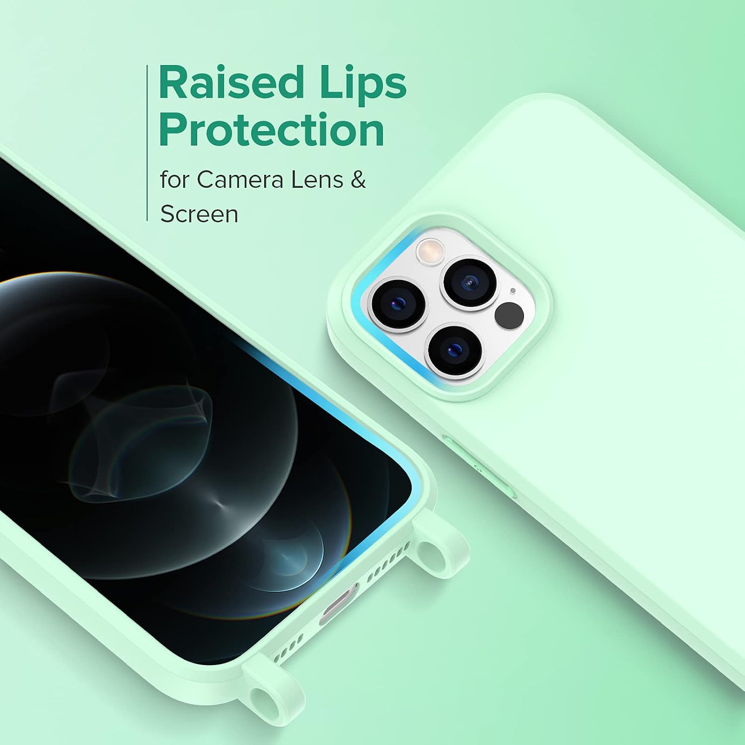 Caka Crossbody Case for iPhone 12 Pro Max, iPhone 12 Pro Max Case with Strap Lanyard Adjustable Neck Strap Protective Case Removable Lanyard Silicone Cover for iPhone 12 Pro Max 6.7 Inch (Mint Green)