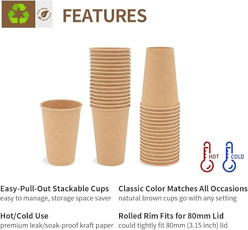 Miniatura 4 de AICHEF Paquete de 360 tazas de café de papel desechables de 10 onzas, fuertes tazas de papel kraft marrón a prueba de remojo para uso en bebidas