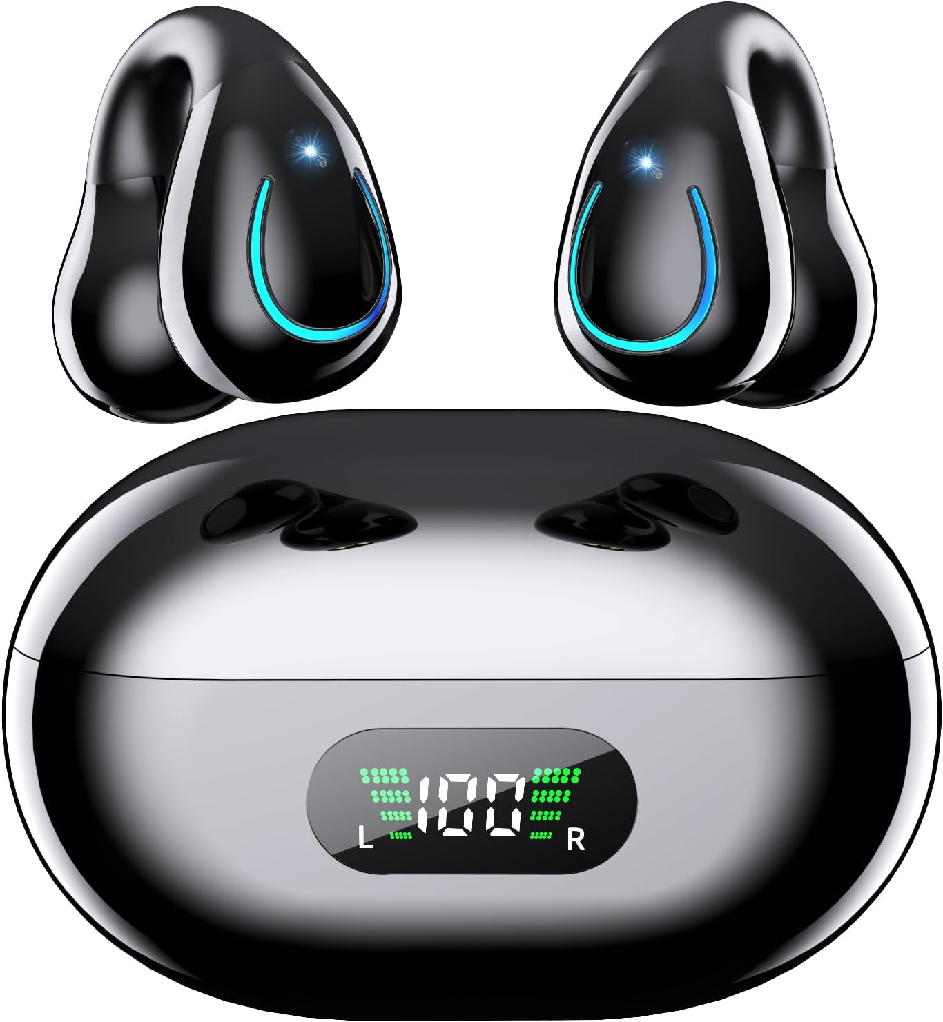 Paekole Ultra Open Ear Earbuds - Clip On Bone Conduction Headphones, Super Comfort Ear Buds for All Day Wearing, Lightweight Bluetooth Earbuds with Digital Charging Case Fit Running Workout