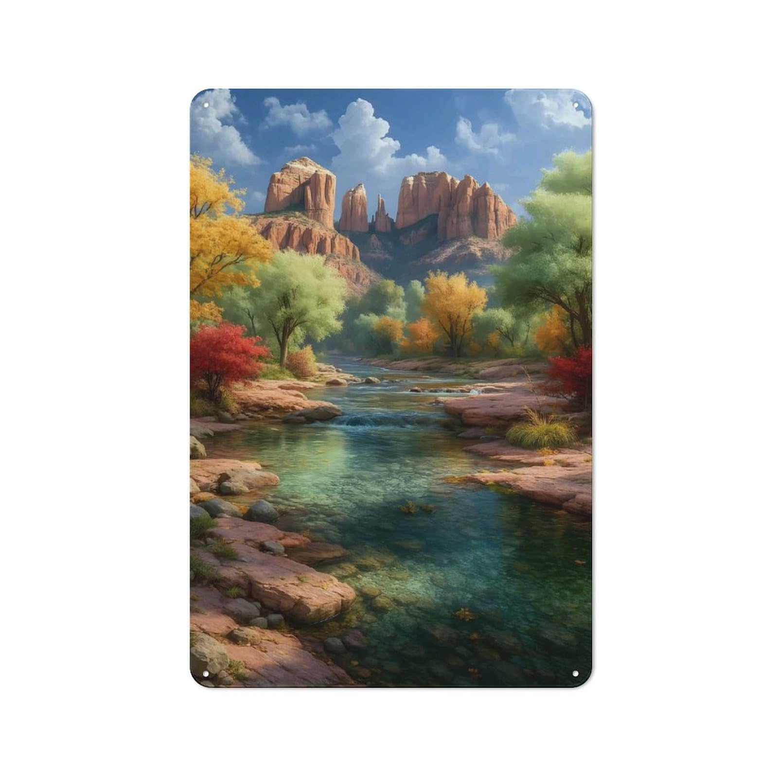 Junmoney Style Tin Wall Plaque 30X20cm With Southwestern Dreamscape For Studio Or Craft Room, For Kitchen, Dining Room And Home Bar Wall Decor