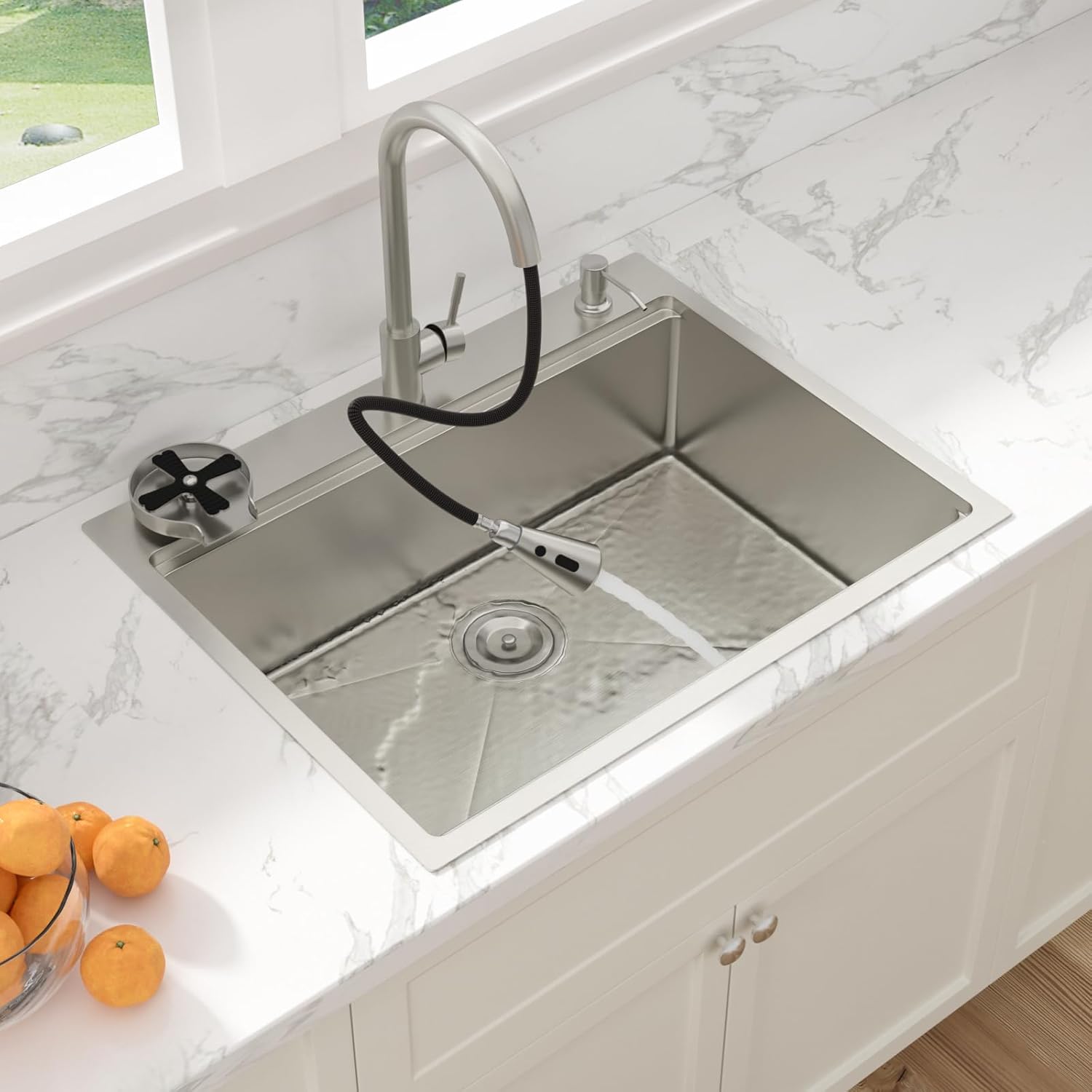 Sarlai Drop In Kitchen Sink with Faucet 28 Inch Topmount Kitchen Sink Ledge Drop Workstation 28x22 Topmount Single Bowl 16 Gauge Stainless Steel Sinks Basin with Cup Rinser&Soap Dispenser